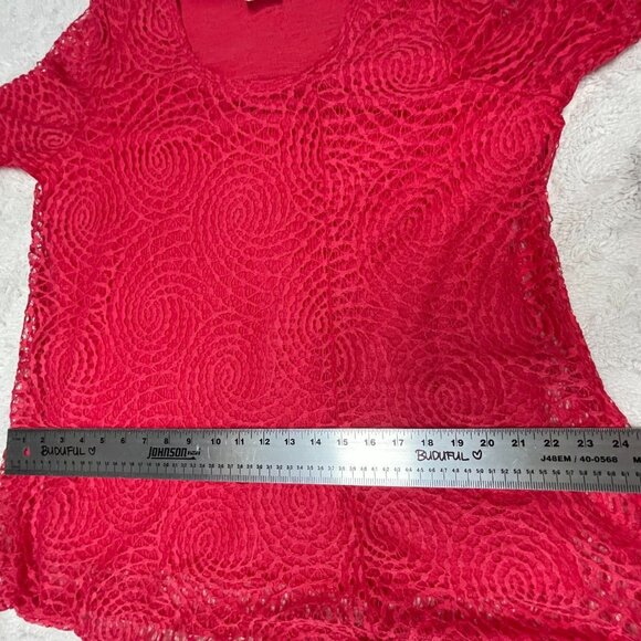 Modes Crystal Fashions Womens Lace Top Shirt Scoop Neck 3/4 Sleeve Large Red - Picture 7 of 8
